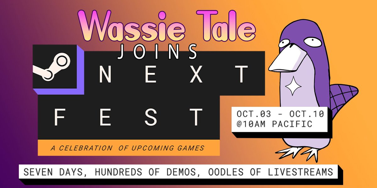 Coming to <a href="/Steam/">Steam</a> this October @WassieTale is proud to be a part of Next Fest! Wassie Tale is FREE to play, so add it to your wishlist now.

Wishlist the game here:
store.steampowered.com/app/1987950/Wa…