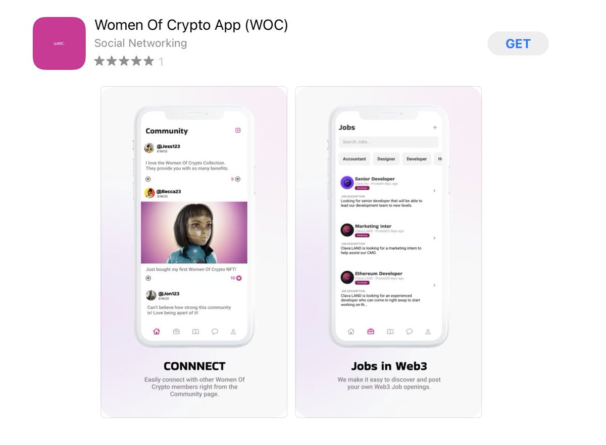 womenofcrypto_'s tweet photo. We’d like to announce and introduce the official WOC app: read the thread down below!🧵📲 https://t.co/Bol93wUbKW