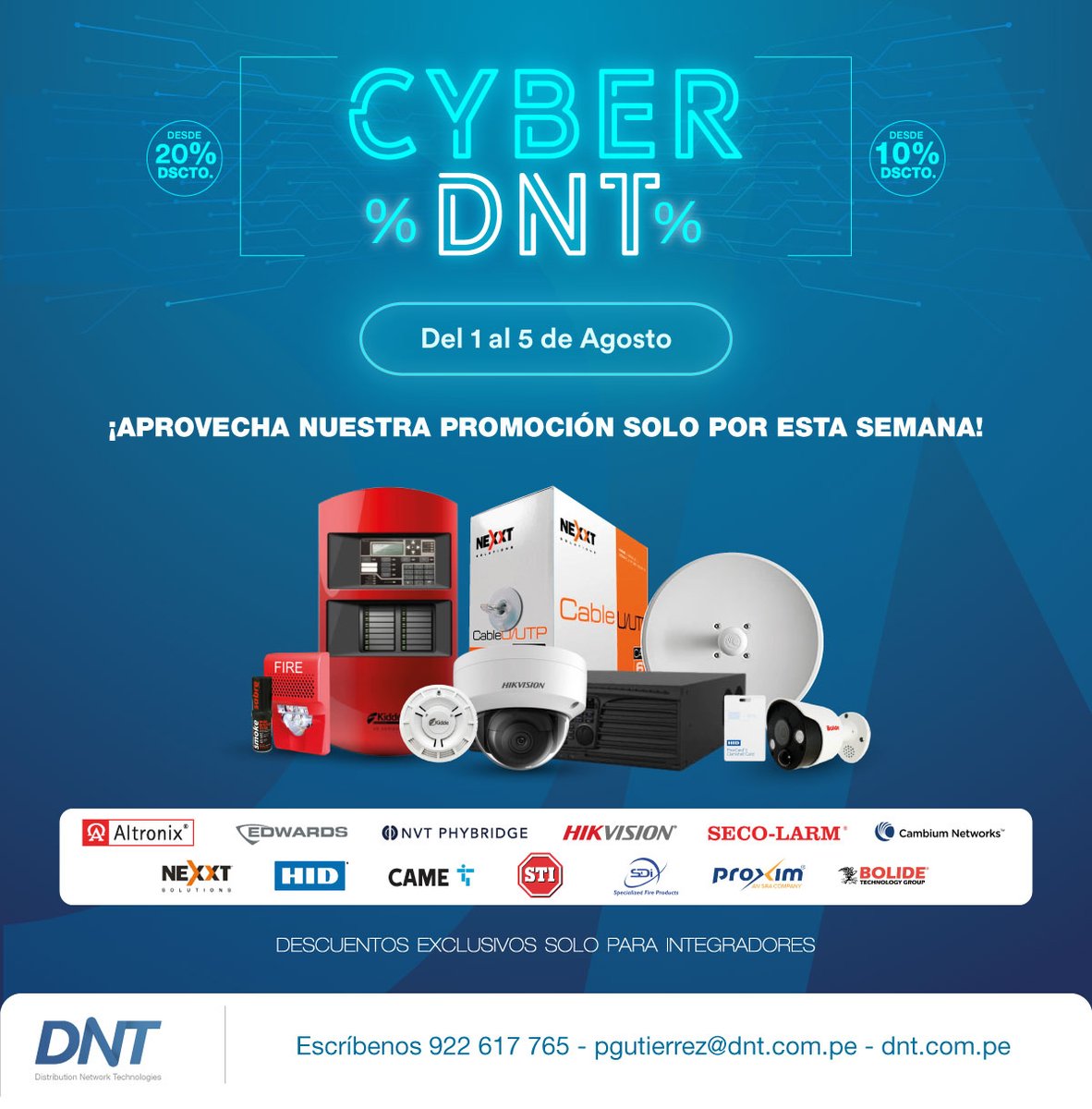 ‼Aplazamos nuestra promoción‼😱😎
Solo por esta semana aprovecha nuestros descuentos exclusivos en todos los productos de seguridad electrónica.
Solicita nuestro catálogo de promoción a:
📞 922 617 765 / 960 458 258
WhatsApp: wa.link/qg3b7l
📧 pgutierrez@dnt.com.pe