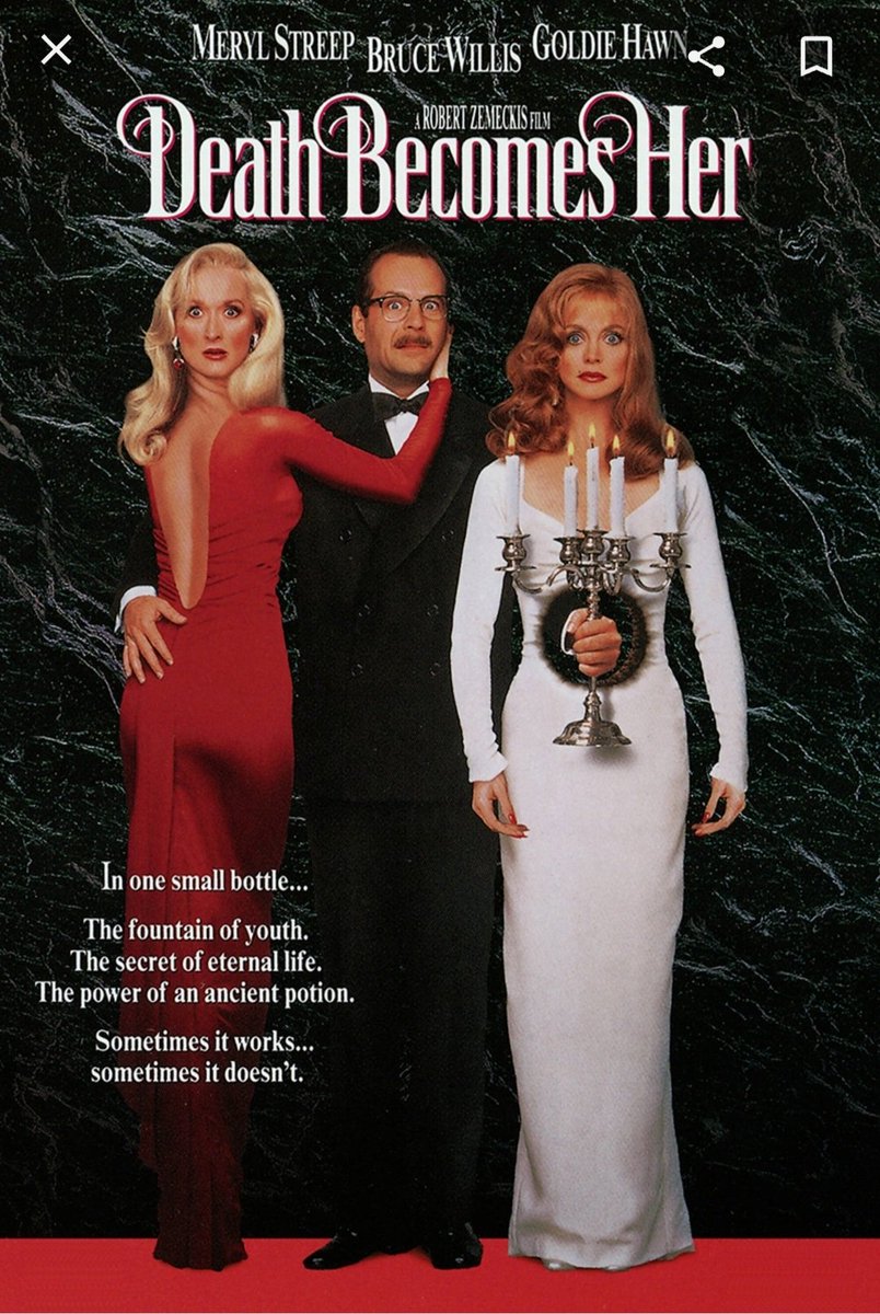 b2bmoviepod's tweet photo. Death becomes her (1992) great flick' and cast! #90s #love #movies #willis #hawn #streep #B2B #PodernFamily https://t.co/C6kVtfVqUy