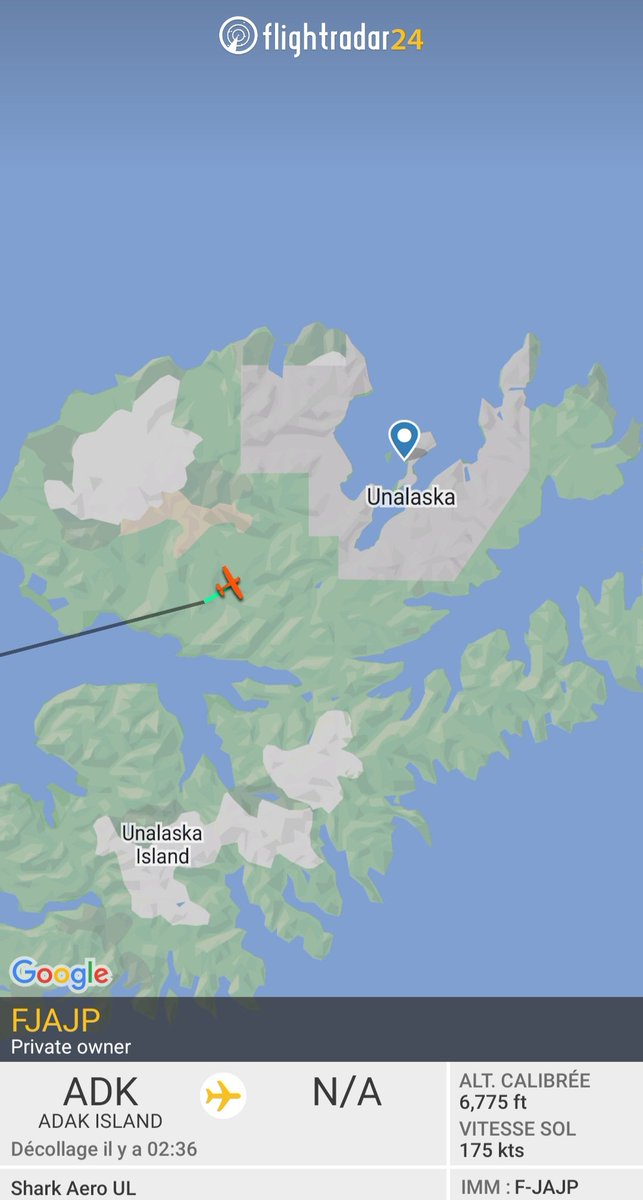 #MackSolo approaching PADU 🇺🇸 from PADK 🇺🇸.. 

Via <a href="/flightradar24/">Flightradar24</a> 
<a href="/macksolo2/">MackSolo</a> #RoundTheWorldSoloFlight #avgeeks #Shark #FlySafe #MackRutherford #TheYoungestOne