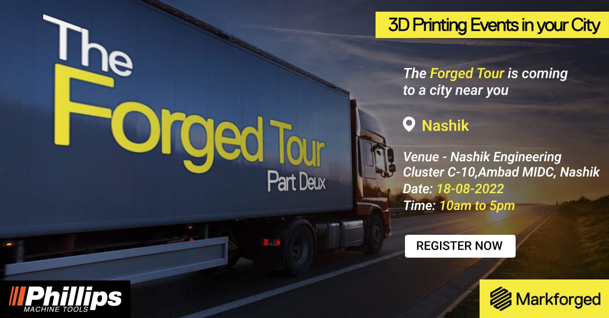 PhillipsMach_IN's tweet photo. Accelerate your 3D printing journey and join our Forged Tour event at Nashik.
We invite you to meet the platform that prints industrial parts at the speed of software.
Register Now: https://t.co/pwgX1hsvAA
#PhillipsMachineTools #PhillipsAdditive #3Dprinting #Markforged https://t.co/VGEoZLv92S