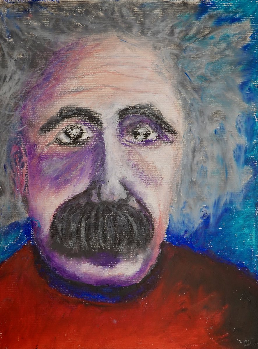 FourFiveJeff's tweet photo. Albert Einstein created by @Octounoart. Appreciate the opportunity to own this piece. These are oil pastels painting that are then digitalized. 🫰🫰 https://t.co/x2VSQjvb8q