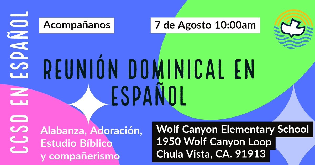 PastorC_los's tweet photo. Domingo 7 de agosto a las 10:00AM en un nuevo lugar:
Wolf Canyon Elementary School
1950 Wolf Canyon Loop
Chula Vista, CA. 91913
Toma nota de los cambios  y haz planes para acompañarnos

#Bendiciones!
#LaBibliaLineaSobreLinea #VenyVe #VenyVivelo https://t.co/AErqZ58dxJ