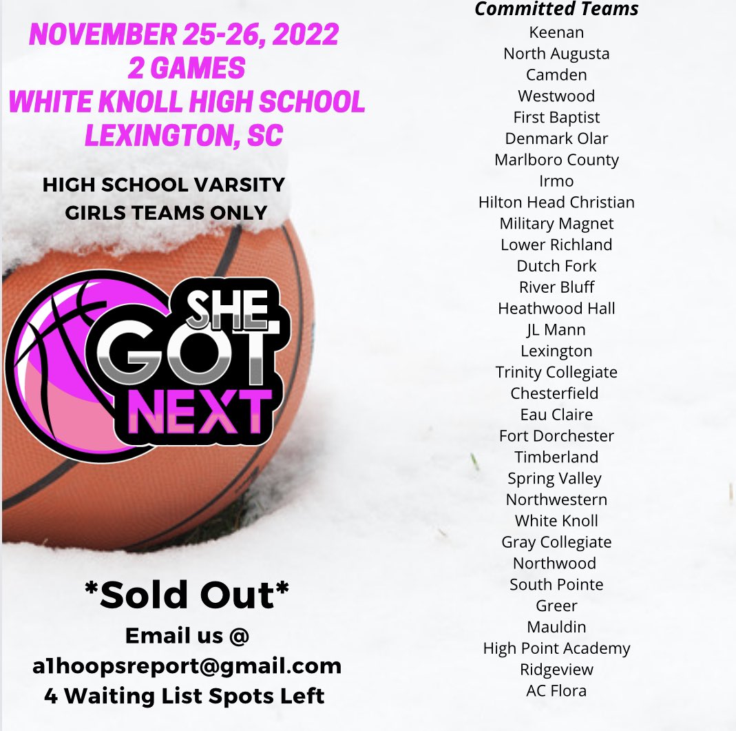 🚨🚨She Got Next Thanksgiving Classic Team List🚨🚨 What Matchups Do you want to see👀🏀 ⛹🏽‍♀️32 Varsity Girls Teams - 8 Brackets 📍White Knoll High School 🗓 November 25-26, 2022 🎥 Media Coverage 🏫 College Coaches Invited