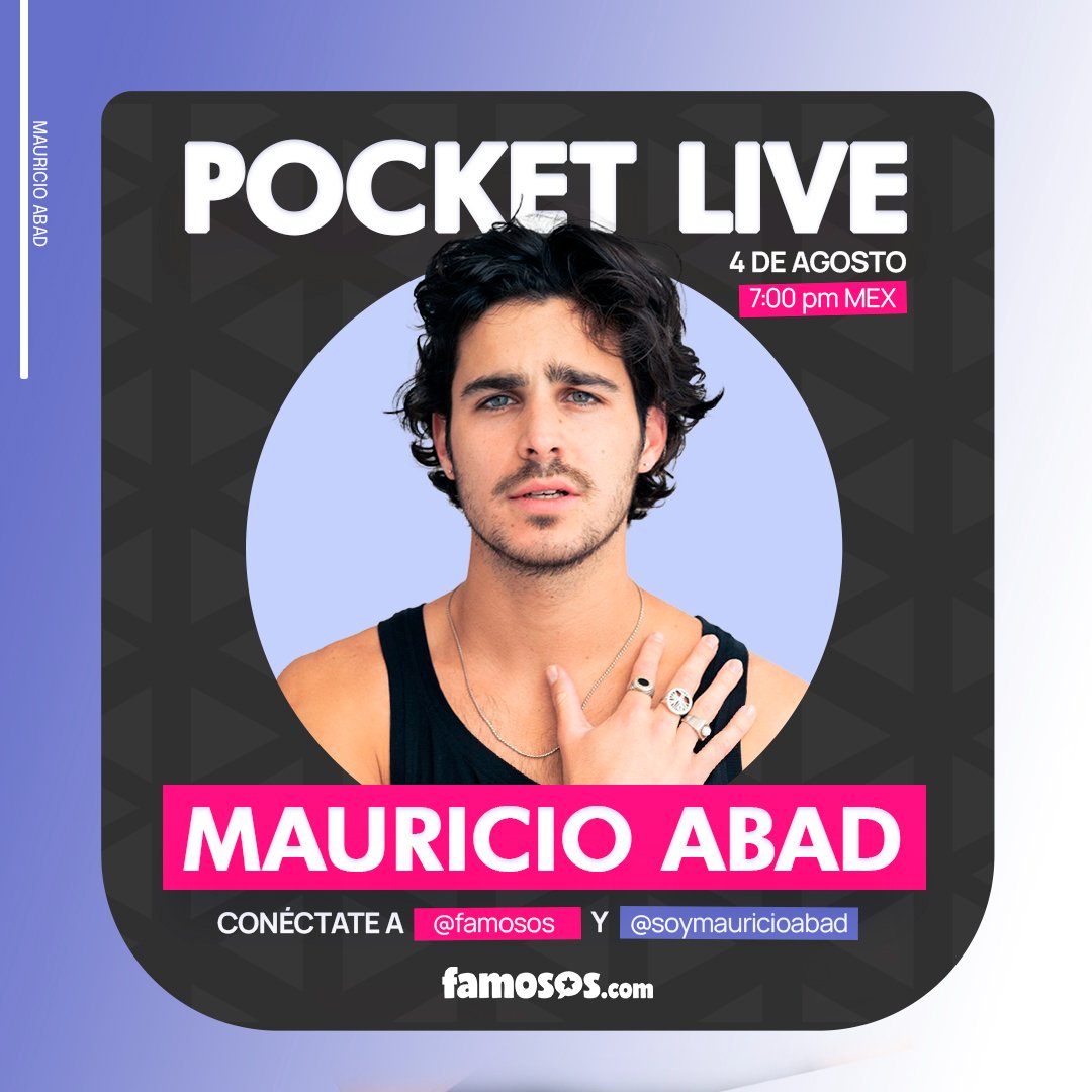 famososapp's tweet photo. Nos vemos este jueves 4 de agosto 7:00 pm COL en este #PocketLive en Instagram๐ con @soymauricioabad โญ๏ธ https://t.co/ZZqzkPifE1