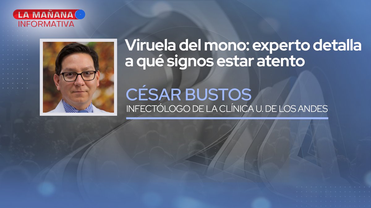 24 Horas (@24horastvn) on Twitter photo 📡 #24Showcast
Viruela del mono: experto detalla a qué signos estar atento
🟢 Escucha en Spotify la entrevista a César Bustos, infectólogo de la <a href="/ClinicaUANDES/">Clínica Universidad de los Andes</a> ➡️ spoti.fi/3oMh5PR 📡 #24Showcast
Viruela del mono: experto detalla a qué signos estar atento
🟢 Escucha en Spotify la entrevista a César Bustos, infectólogo de la <a href="/ClinicaUANDES/">Clínica Universidad de los Andes</a> ➡️ spoti.fi/3oMh5PR