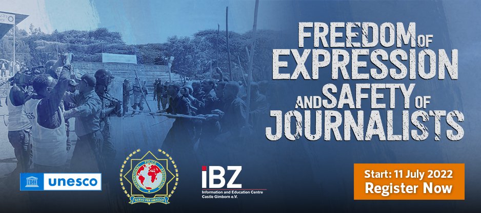 MOOC on 'Freedom of Expression and Safety of Journalists' 
A Collaboration of UNESCO, IPA and IBZ Gimborn

Enroll for this free, massive open online course (MOOC),
presented by UNESCO, the IPA, and IBZ Castle Gimborn. 

Find out more:

bit.ly/3n08ybb