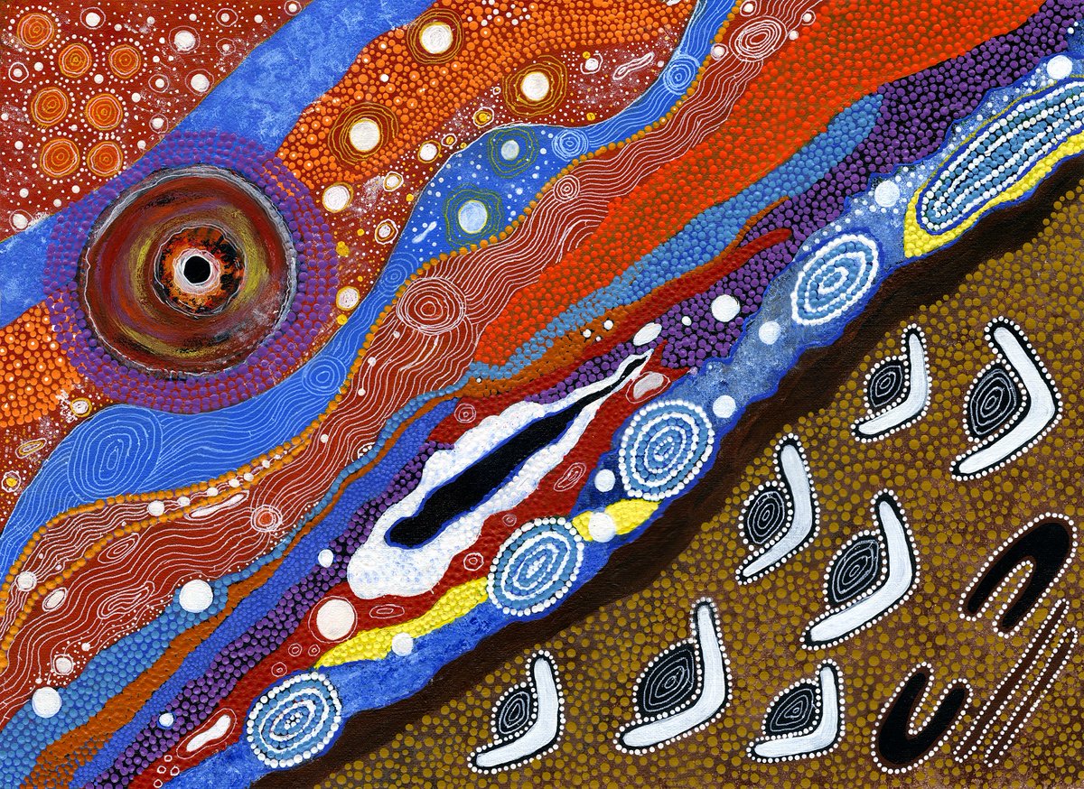 When science and art meet. Wajarri artist Margaret Whitehurst created this beautiful artwork after seeing what astronomers had captured during the #RACS survey of the sky using our #ASKAP telescope on Wajarri country. More here: blog.csiro.au/askap-universe…