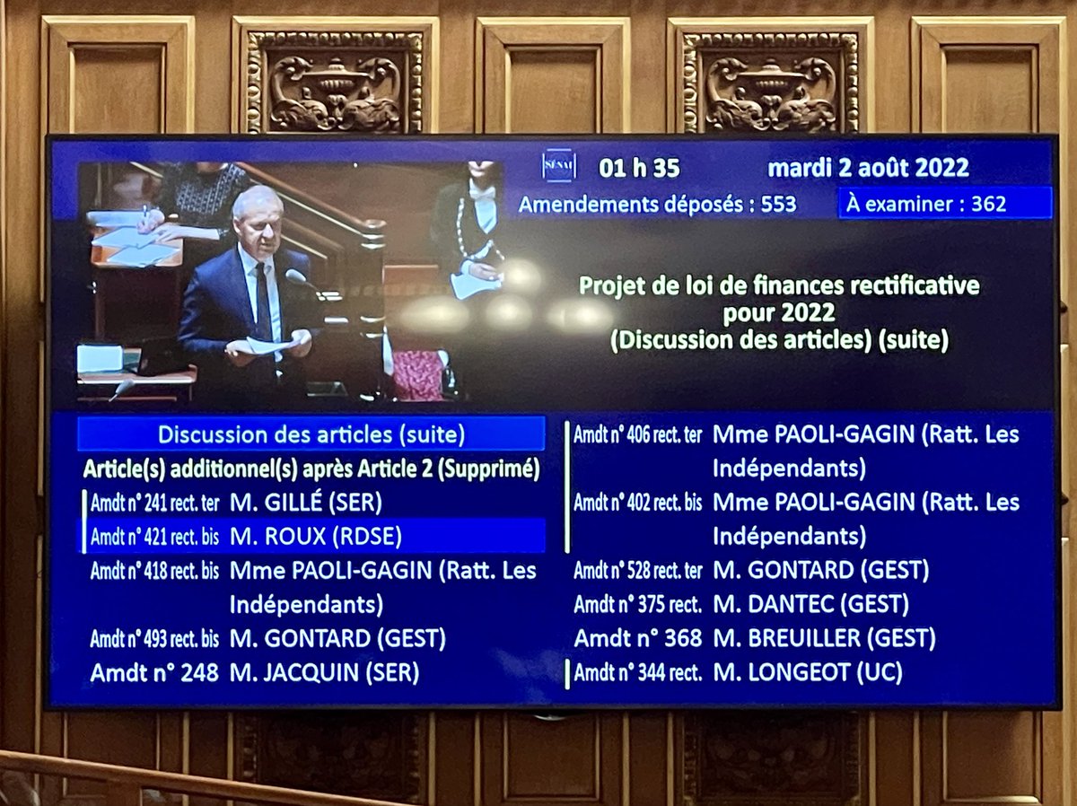 En séance nocturne au <a href="/Senat/">Sénat</a>, l'examen du projet de #loi de finances rectificative 2022 se poursuit sur les charbons ardents des #Finances publiques. 
Il nous reste 362 amendements à examiner avant l’adoption du collectif budgétaire demain. 

#PLFR2022 <a href="/lesRep_Senat/">Les Républicains Sénat</a>