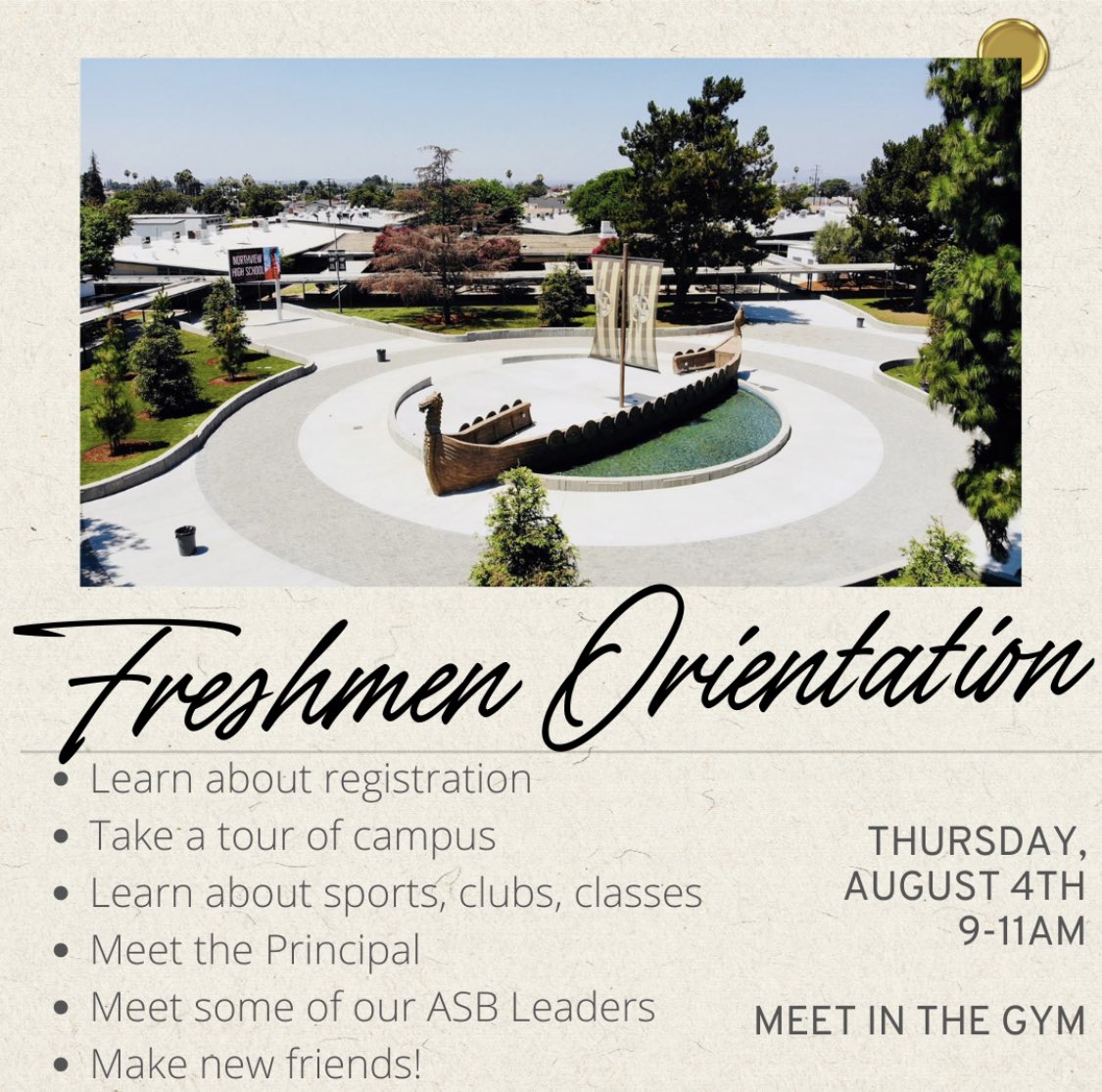 Class of 2026! Don’t forget to join us Thursday from 9-11am for Freshmen Orientation. This is for incoming freshmen students only. Can’t wait to meet you all! <a href="/NHSVikings/">Northview Vikings</a> <a href="/nhsvikingsAVID/">NHSAVID</a> <a href="/CovinaValleyUSD/">Covina-Valley Unified School District</a> <a href="/NHSCounseling_/">Northview HS Counseling</a> <a href="/VikingVision/">VVN</a>