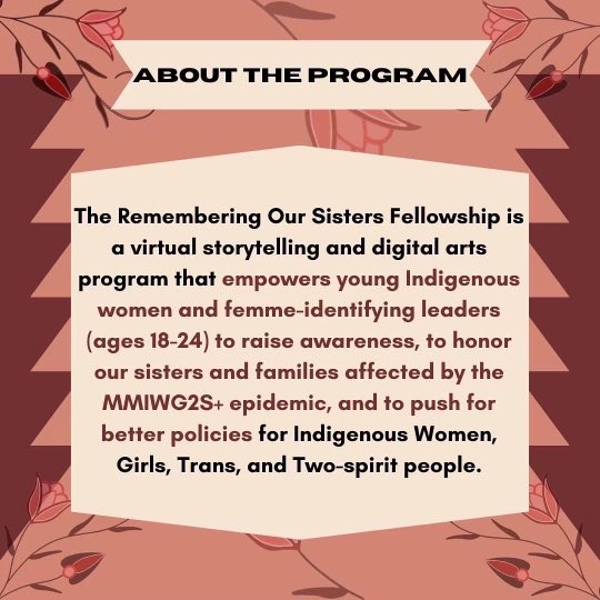 Center4Native's tweet photo. Applications for the 2022-2023 Remembering Our Sisters Fellowship are now open! Help us spread the word by sharing and tagging passionate advocates who may be interested

#CNAY #NativeYouth #RememberingOurSisters #ROS https://t.co/kiVhlNYasY