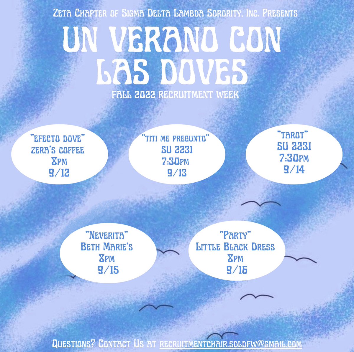 The DaZzling Zeta Chapter of Sigma Delta Lambda Sorority, Inc. would like to formally announce and invite you all to our Fall 2022 Recruitment Week!🕊 We will be posting more information throughout the next couple of weeks!👀

#sigmadeltalambda #twugreeklife #twusdl #twumgc #sdl