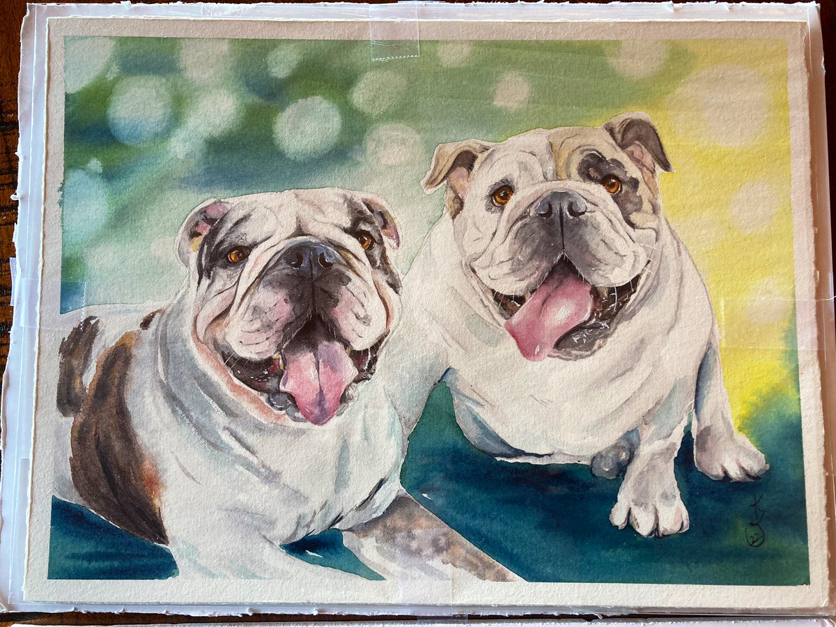 Mama had a good cry the other day. Her friends gifted her an amazing watercolor portrait of me and Ammo. Look how beautiful it turned out! #bulldogs #furbabies #firstbabies #dogsoftwitter #broandsis #otrb #watercolor #memorialportrait #dogportrait #sothoughtful #sospecial