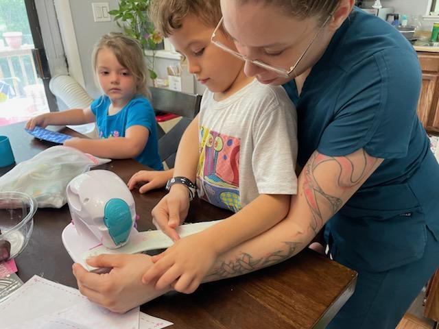 EMTBambi13's tweet photo. Got the pleasure of sharing some fun crafty activities at my first @tryazon party! The kids had a blast trying out the Bead & Braiderbracelet/necklace maker. The Stitch N Style gave us a little bit of trouble , but once we got it rolling we made scrunchies! #coolmaker #spinmaster https://t.co/1kYdnEWOAx