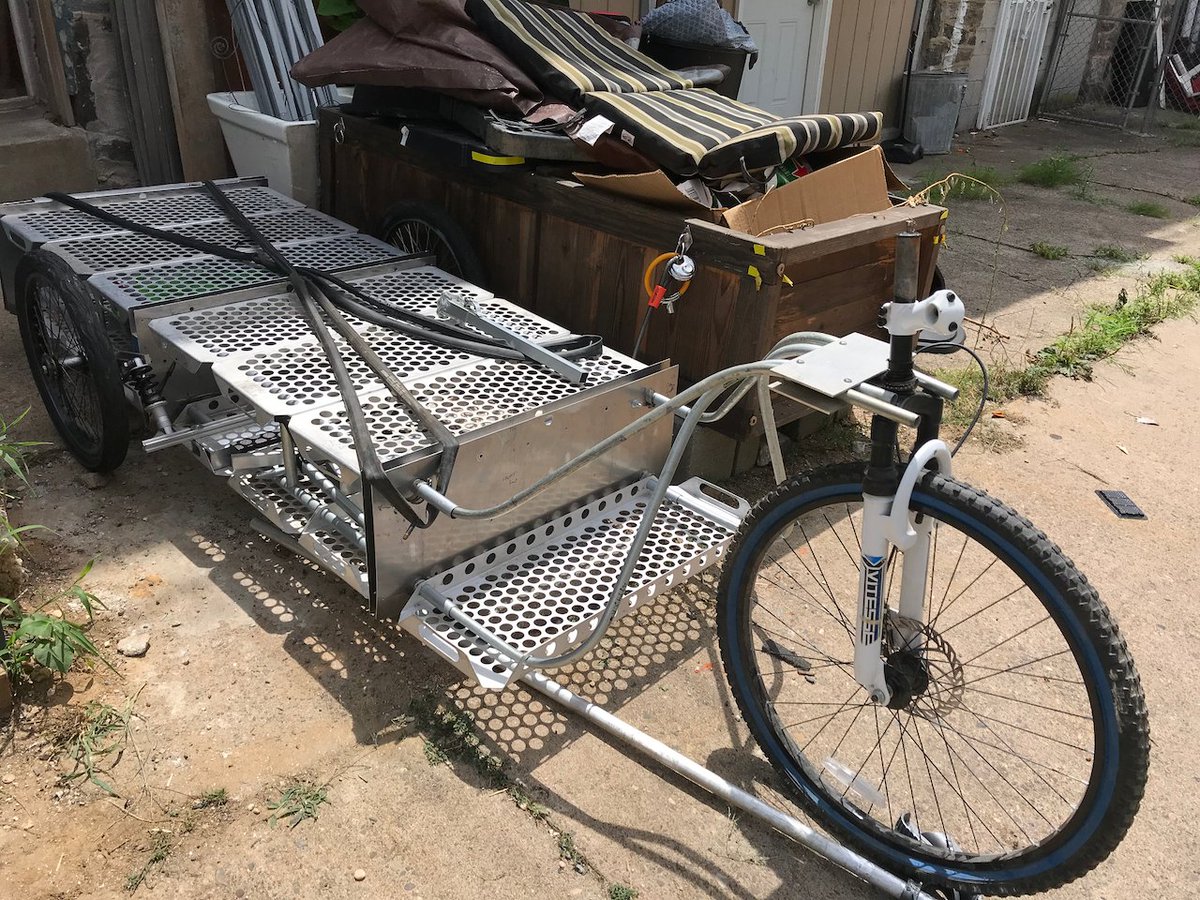 EMule2020's tweet photo. New progress: completed bend angle and length templates for the front arm sweeps that will support the front wheel (yes, it's needed, to reduce steering forces/resistance against pilot, applied by the loaded cargo bed). https://t.co/gWax0khsGK