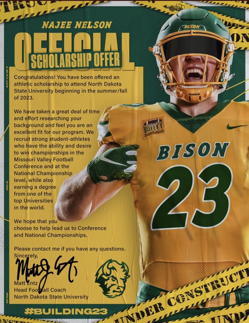 Blessed to be officially offered by <a href="/NDSUfootball/">NDSU Football</a>! <a href="/Coach_Entz/">Coach Matthew Entz</a> <a href="/lew_walk7/">Lewis Walker</a>