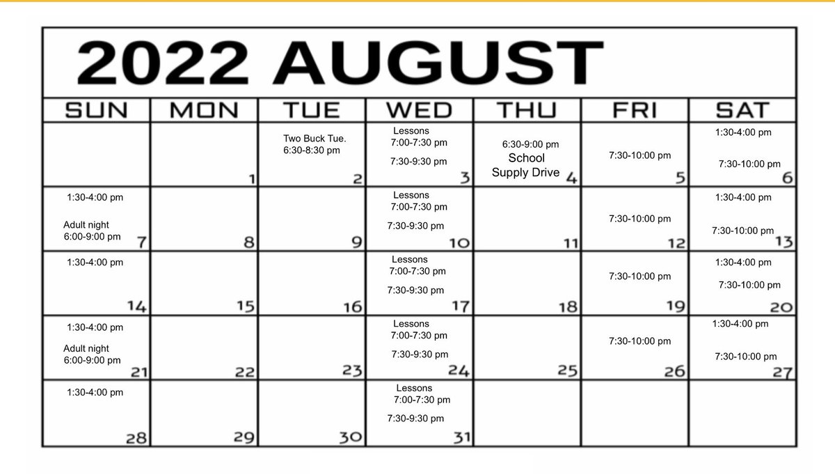 Skateland’s schedule for August 2022