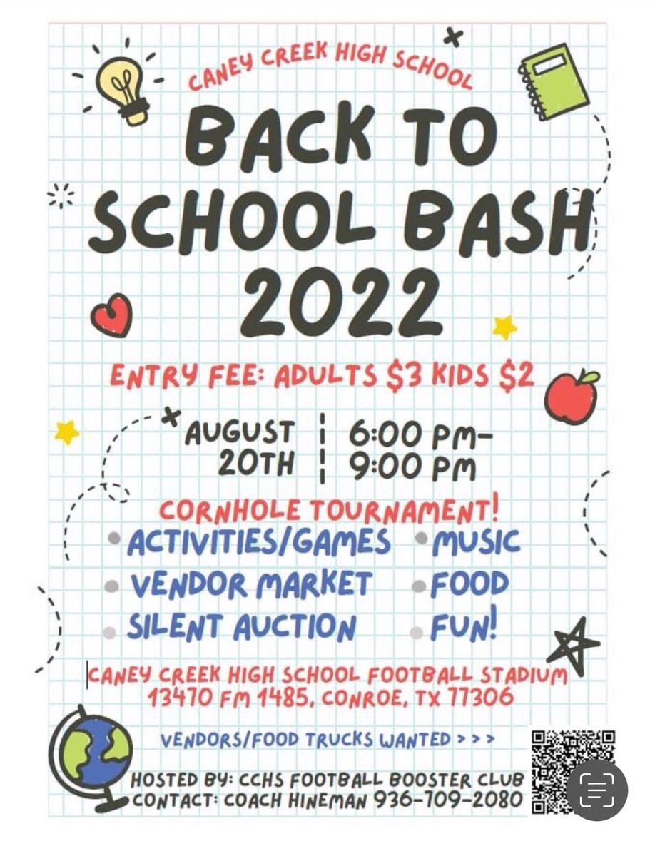 Updated flyer for our back to School to School Bash! Come out for a good time!