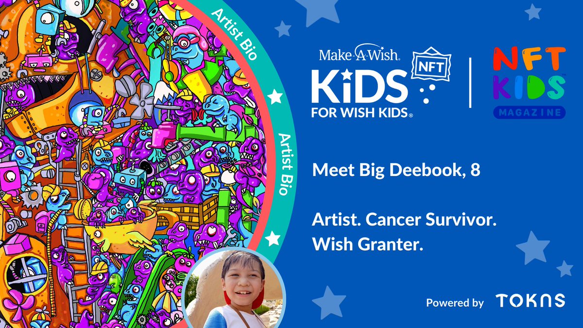 BigDeebook's tweet photo. 🪄 I'm super proud and honored to be 1 of choosen 10 Amazing Artist. Now I'm not only Artist & leukemia survivor but also a wish granter 🪄with @MakeAWishIntl @Realtokns
Thank you @nftkidsmag
Congratulations to all artists involved 🦖🦖🙏🙏😁 https://t.co/5MNBDLQR4n