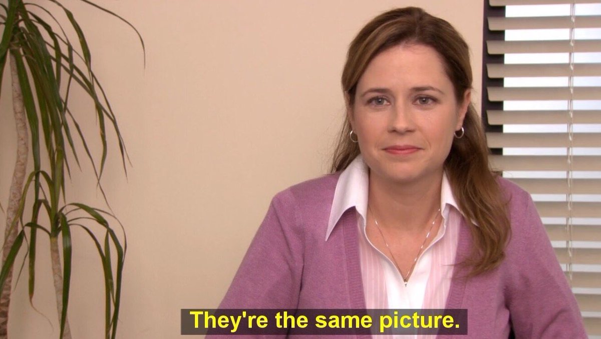 “They’re the same picture” <a href="/johnkrasinski/">John Krasinski</a> <a href="/jennafischer/">Jenna Fischer</a> #TheOffice #Jim