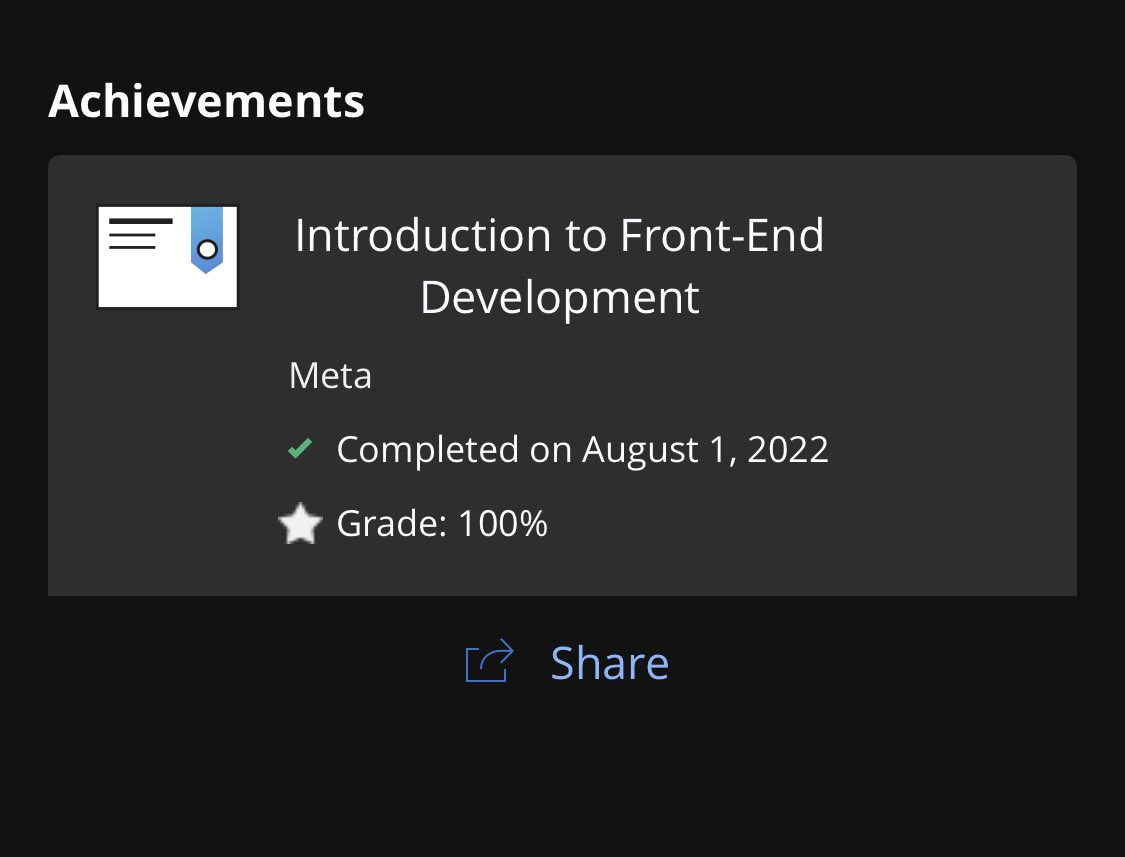 reececation's tweet image. Course 1 of Meta Front-End Developer Professional Certificate ✅
@Meta 
@coursera