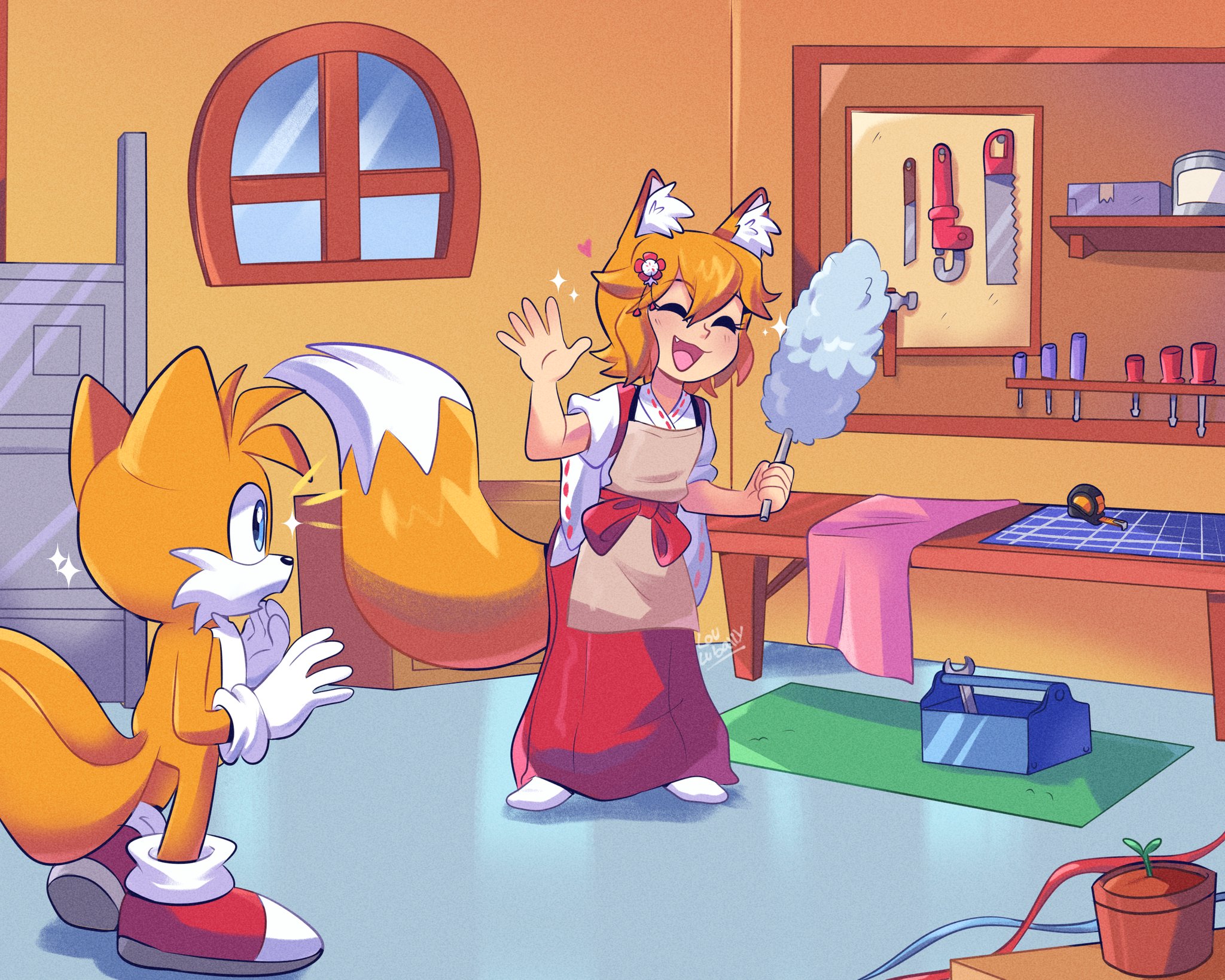 Sibuna Raleigh on X: My little sis LOVES this commission & so do I! Thanks  @LouLubally, it's so cute! Adorable & helpful demigod fox Senko-san is here  to help Tails around his