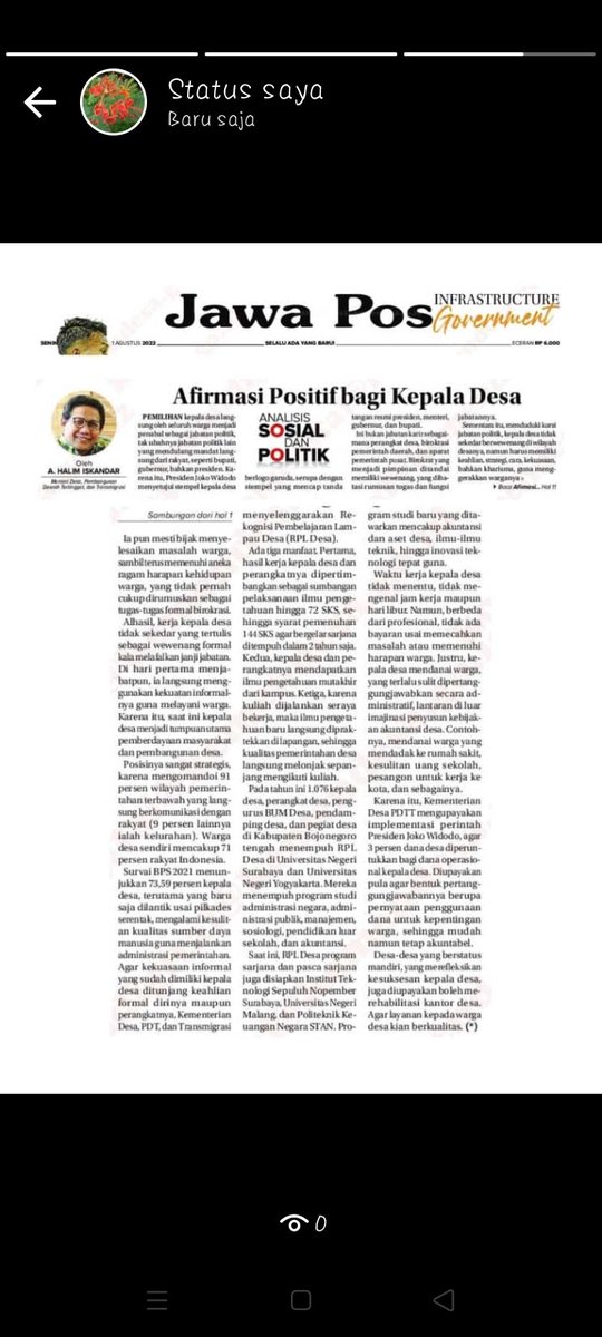 Lisaroh4's tweet photo. Afirmasi Positif Bagi Kepala Desa
#tppiJatim
#tppitulungagung
@jokowi
@halimiskandarnu
@malik_haramain
@EkoHeruNat
@Ari_Asharie
@Brigade01Arwan1
@fadiqwae1
@rofiq_jazuli
@GumintoST
@AminudinFahruda 
@nurnaQu https://t.co/jPULUu0uwj
