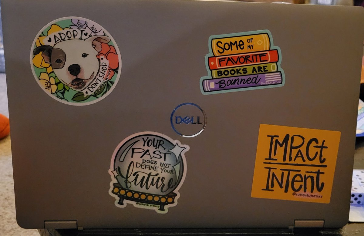 leslie_molnar's tweet photo. I made myself wait to use my awesome stickers until we got our new teacher laptop!  
Thank you @biologywithjane @CuriouslySticky !  Our daughter and l will be shopping for more soon. https://t.co/kPvN69kaKa