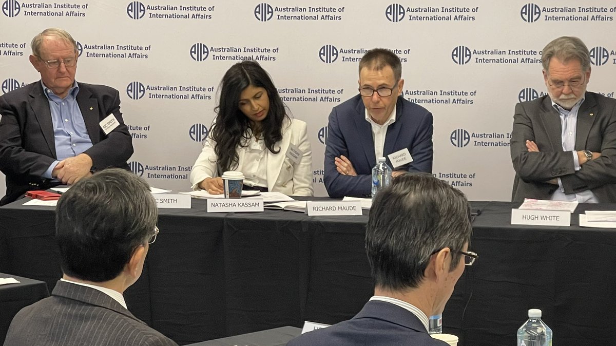 AIIANational's tweet photo. Speaking now at @ANU_CSCAP held at our HQ - Ambassador Miyagawa, A/Prof Masuo, Richard Maude from @AsiaSocietyAus, @natashaskassam from @LowyInstitute  and Hugh White from @ANU_SDSC on the implications of invasion of Ukraine and impact of 🇨🇳 🇷🇺 ties on security policy in 🇯🇵 &amp; 🇦🇺. https://t.co/TZdokCAE6x
