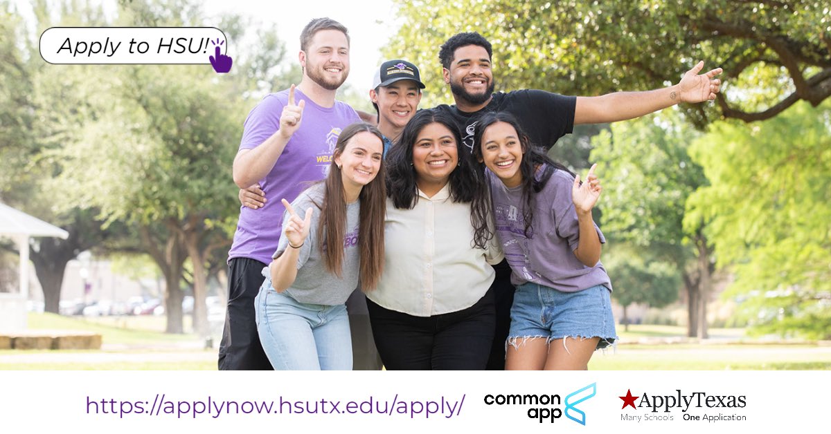 HSUTX's tweet photo. Today is #CommonAppDay, which means you now have THREE places to apply to HSU!

Fall Class of 2023, apply today through our website, at ApplyTexas or on Common App! #hsutx #going2hsu https://t.co/R9e1hS3UoQ