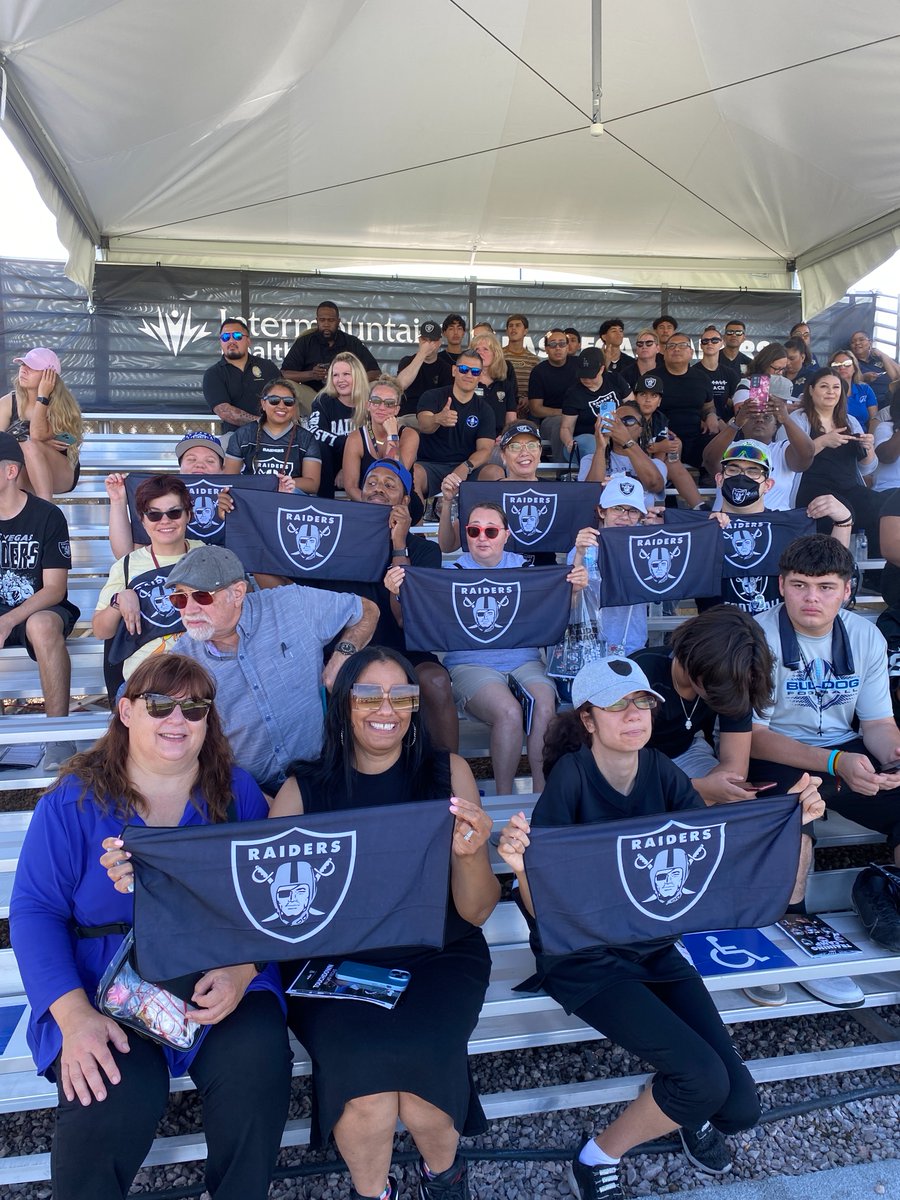 OppVillageLV's tweet photo. We’re so happy to be invited to the Las Vegas Raiders Training Camp! We could not contain ourselves seeing the 2022 Raiders team practice drills. 🏈
Thank you Raiders! We had so much fun!
#Raiders #LasVegasRaiders #OVCommunityPartner #RaiderNation #TrainingCamp2022 #NFL https://t.co/eaYce79dmY
