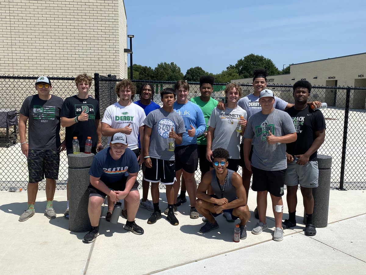 DerbyPanther's tweet photo. Bootcamp in the morning and then these studs helped move a truck load of water for @DerbySchoolsKS back to school staff celebration! #WTD https://t.co/gsHRlNwoRJ