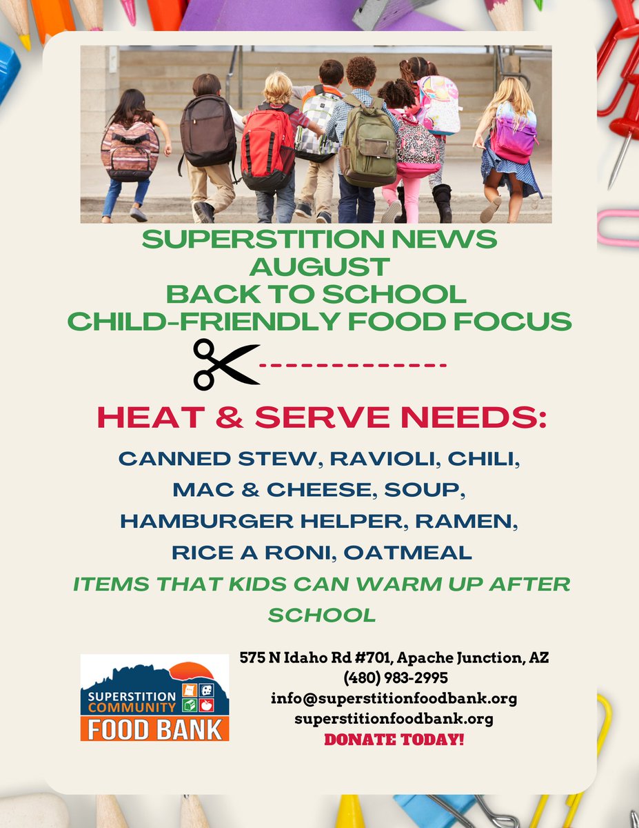 Keep a kid's belly full this back to school.  Check out our food needs this month