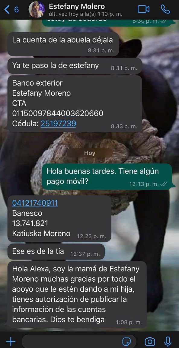 AlexaGomezDos's tweet photo. Para apoyar a @estefanymoreno , pueden hacerlo a esta única cuenta autorizada por su mamá. Todo cuenta, tienen unos gastos increíbles 😞 . Entre todos podemos apoyarlas y hacer un poco más liviano el camino . Gracias de nuevo a todos 🙏🏼🙏🏼💕💕 https://t.co/C0iPtfYNLU