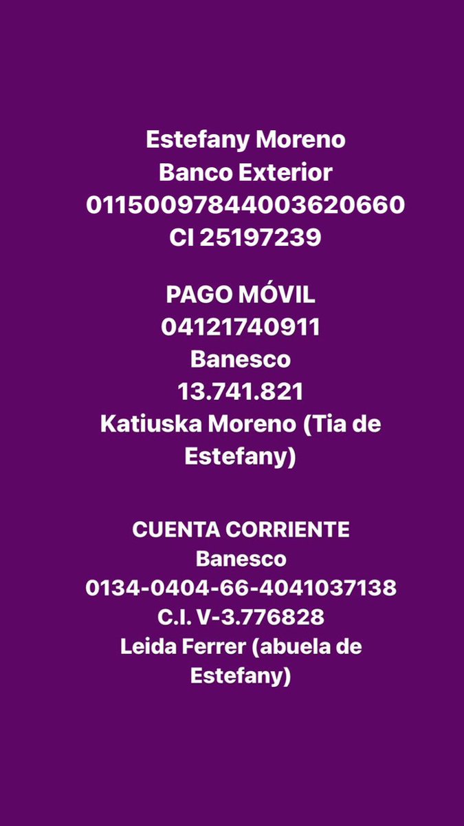 AlexaGomezDos's tweet photo. Para apoyar a @estefanymoreno , pueden hacerlo a esta única cuenta autorizada por su mamá. Todo cuenta, tienen unos gastos increíbles 😞 . Entre todos podemos apoyarlas y hacer un poco más liviano el camino . Gracias de nuevo a todos 🙏🏼🙏🏼💕💕 https://t.co/C0iPtfYNLU