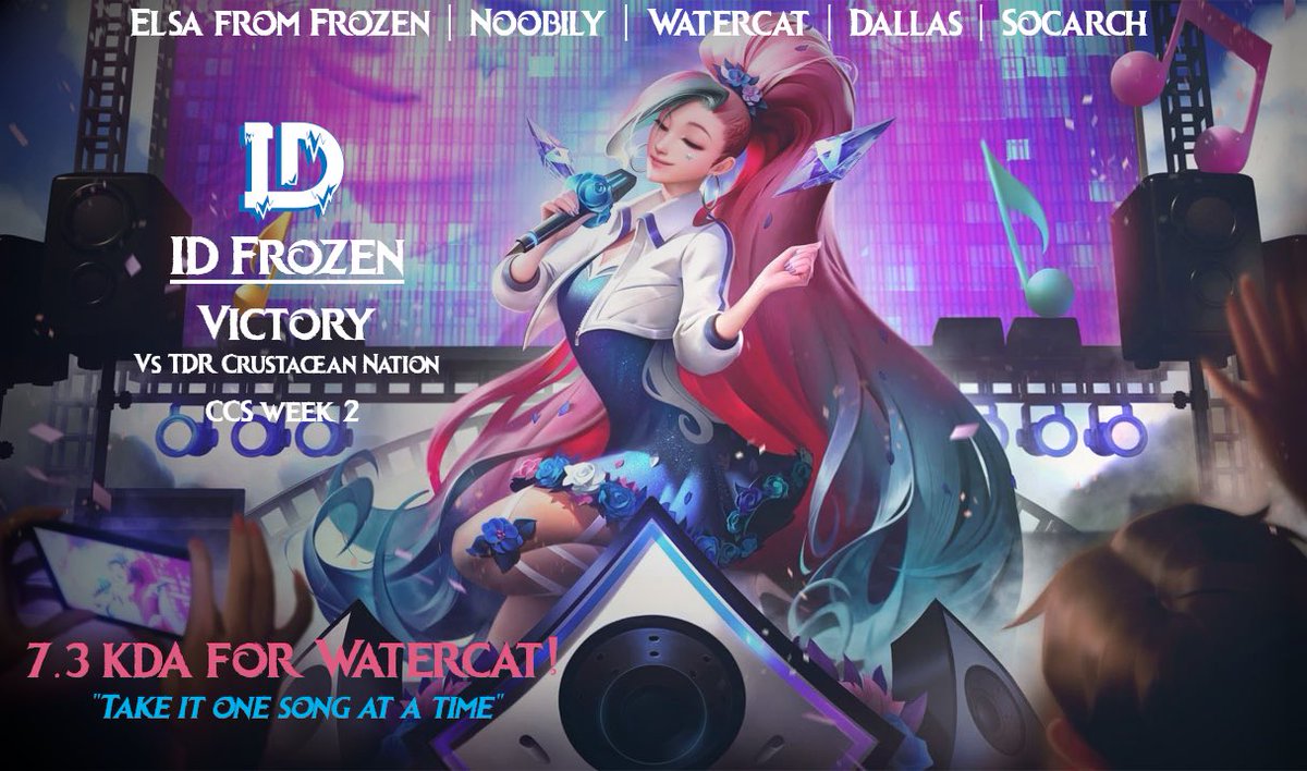 ID Frozen won their week 2 game in <a href="/CCSesport/">Classic eSports</a> with Watercat destroying TDRCN with Seraphine!

Credit: <a href="/Pyruswon1/">Pyrus/Elsa from Frozen</a>