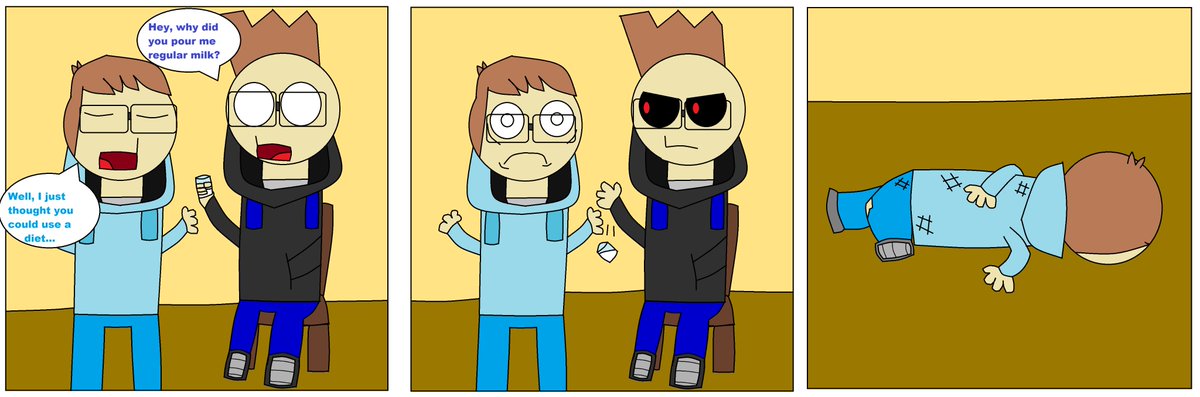 AlexofAlexworld's tweet photo. Sometimes too much kindness can be a bad thing...
Aeden knows this too well.
In case you're wondering, Alex's eyes just do that when he's mad.
#comic #Alexworld https://t.co/QGN5mLGSxG
