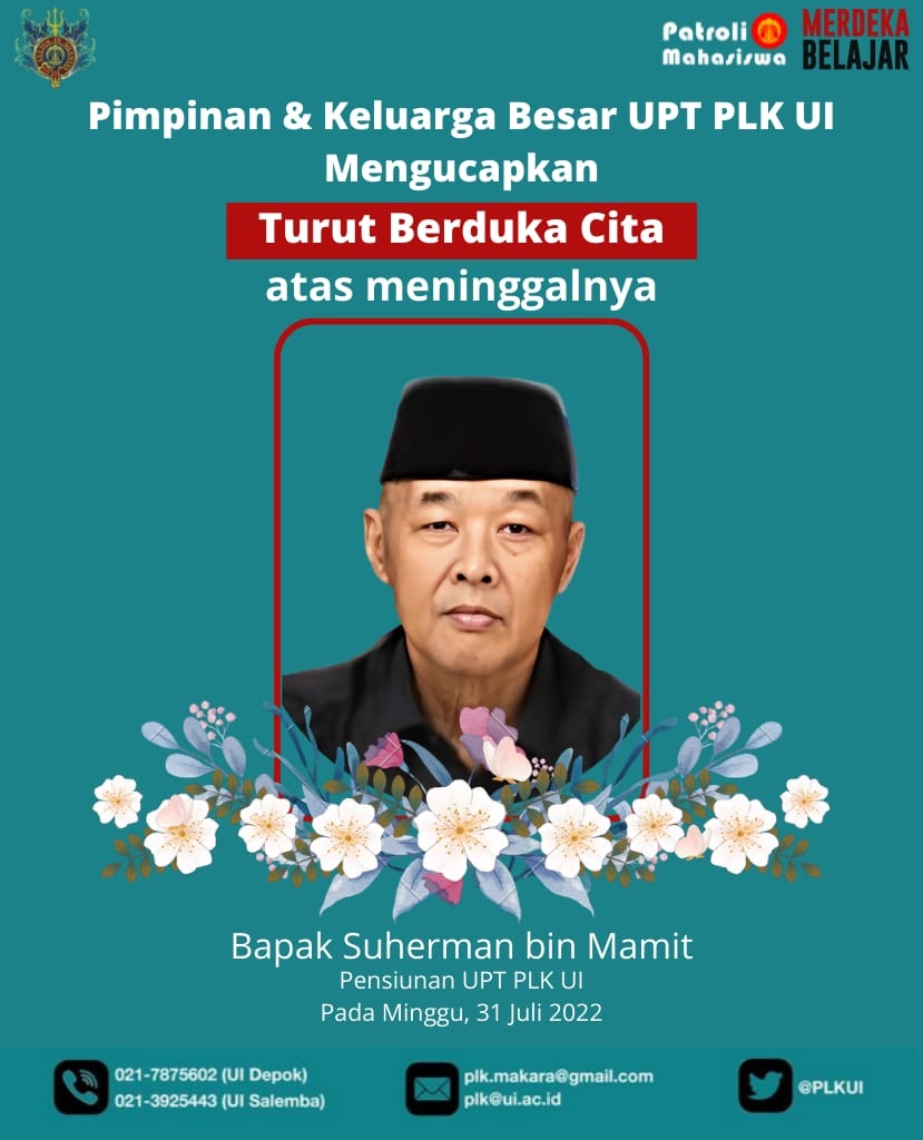Telah berpulang salah satu keluarga besar UPT PLK UI “Bapak Suherman bin Mamit”. terimakasih atas jasa dan bakti kepada UPT PLK UI #universitasindonesia #uptplk #PLKUI