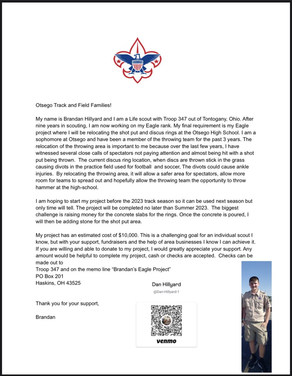 McChadlory's tweet photo. Brandan is a great kid! Help support his Eagle Scout project! https://t.co/mBHnlqhtep