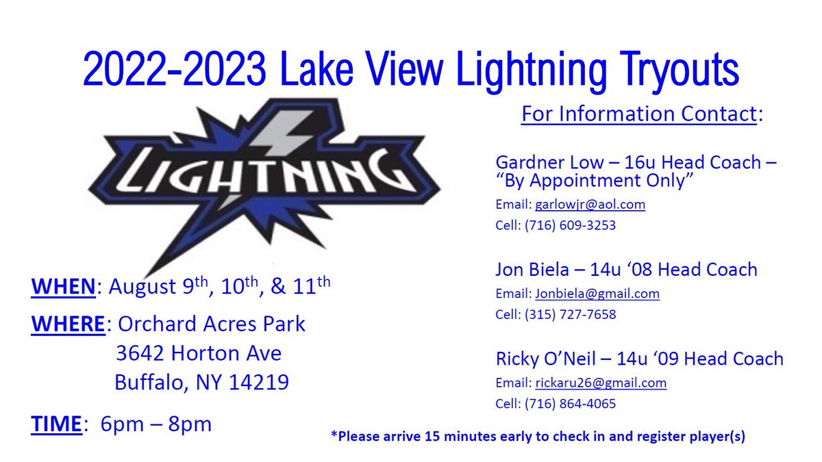 Lake View Lightning Travel Softball is looking for new coaches to head up our 12u and 10u teams in 2022-23.  Please reach out to Gardner Low for information on this life changing opportunity.