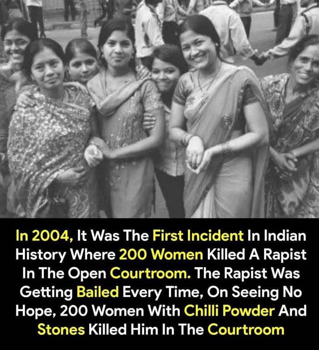 17 yrs ago this was first incident in Indian History when 200 women keeled R@pist in open courtroom(at Nagpur).
<a href="/RadharamnDas/">Radharamn Das राधारमण दास</a>