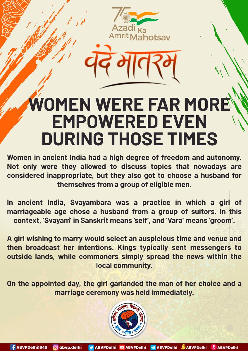 ABVPDelhi's tweet photo. #VandeMataram

Women were far more empowered even during those times

#AzadiKaAmritMahotsav https://t.co/1DEZvkPBTG