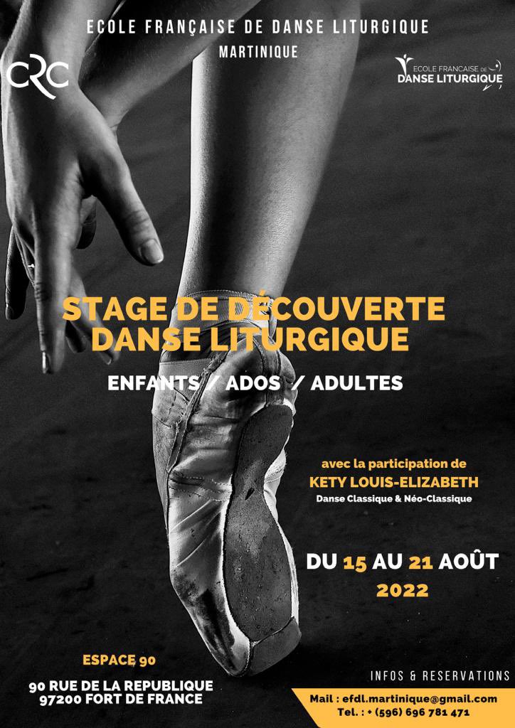 Stage de découverte de Danse Liturgique en Martinique 🌺 !

✨Ouvert à Tous et à Toutes, quel que soit votre niveau de danse et votre âge !✨
Inscrivez-vous sans attendre sur : efdl.martinique@gmail.com
EFDL Martinique 
Tél. :  0696 781 471
Mail :efdl.martinique@gmail.com