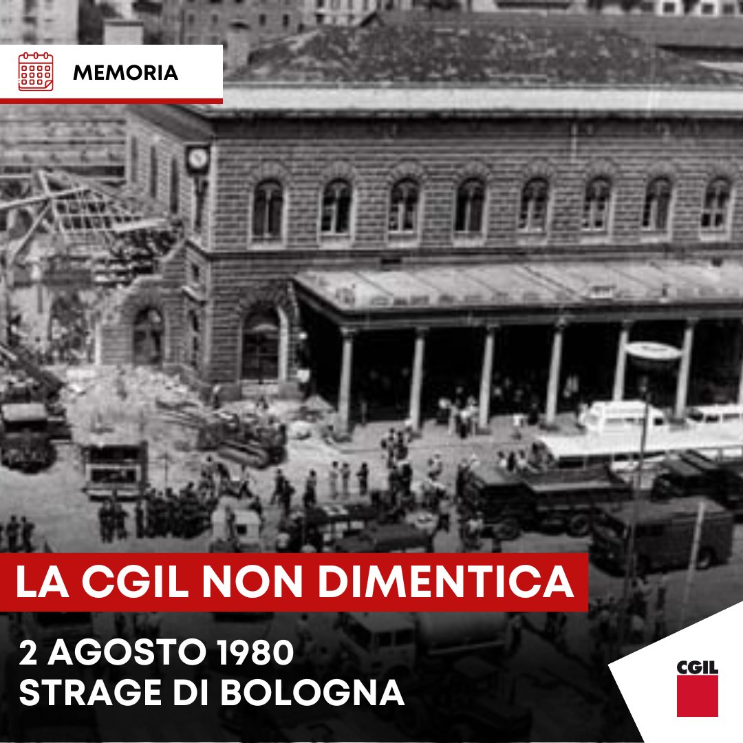 cgilnazionale's tweet photo. #2agosto 1980 #stragediBologna il più grave atto terroristico avvenuto in Italia nel secondo dopoguerra: nell’attentato rimarranno uccise 85 persone, oltre 200 saranno i feriti. La #Cgil non dimentica https://t.co/4NsVk4vTaW https://t.co/oKa9QZTrqt