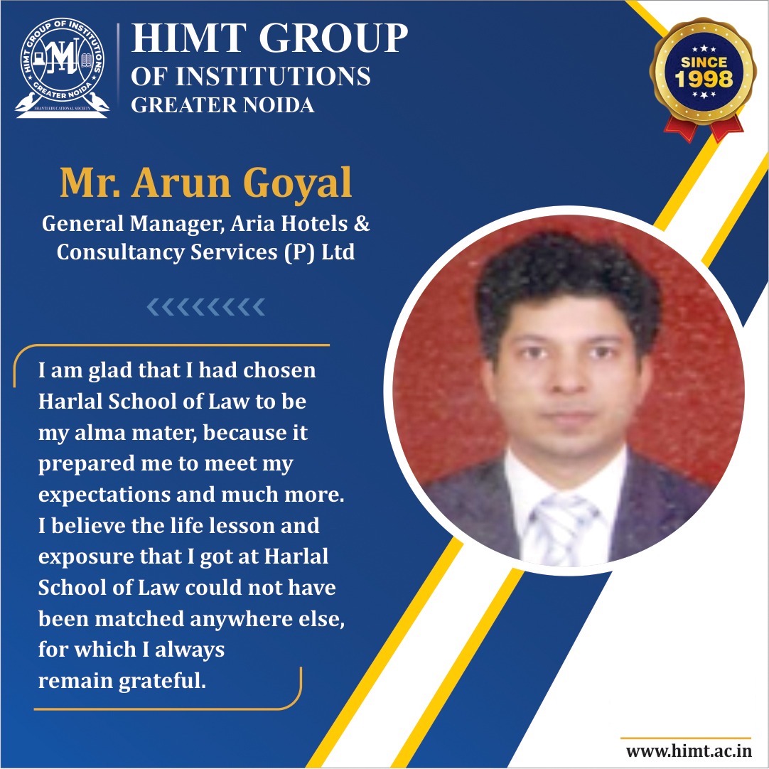 HIMTGroup1's tweet photo. 𝑊ℎ𝑎𝑡 𝑜𝑢𝑟 𝐴𝑙𝑢𝑚𝑛𝑖 𝑠𝑎𝑦𝑠 𝑎𝑏𝑜𝑢𝑡 𝑢𝑠:
"𝑴𝒓. 𝑨𝒓𝒖𝒏 𝑮𝒐𝒚𝒂𝒍"
(𝑮𝒆𝒏𝒆𝒓𝒂𝒍 𝑴𝒂𝒏𝒂𝒈𝒆𝒓. 𝑨𝒓𝒊𝒂 𝑯𝒐𝒕𝒆𝒍𝒔 &amp; 𝑪𝒐𝒏𝒔𝒖𝒍𝒕𝒂𝒏𝒄𝒚 𝑺𝒆𝒓𝒗𝒊𝒄𝒆𝒔 (𝑷 ) 𝑳𝒕𝒅. )
🌐 https://t.co/237h5DkDXi
#HIMT #Law #LLB #BALLB #Lawyer #alumni #BestCollege https://t.co/fQpos6ZRYg