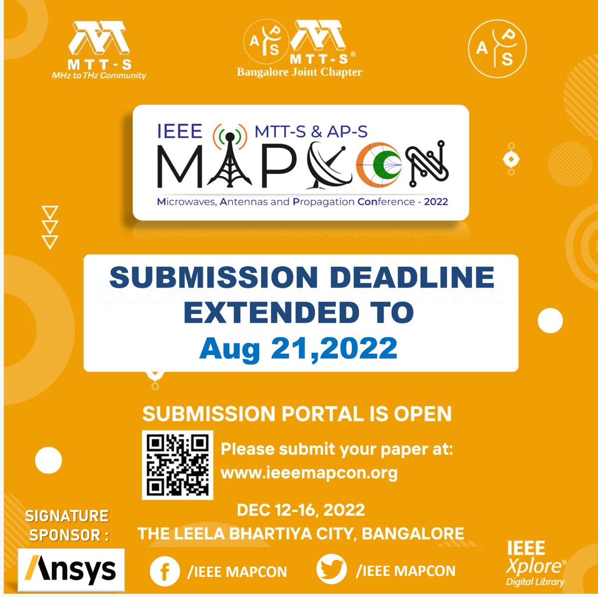 Ieeemapcon's tweet photo. Greetings!
In response to several requests, IEEE MAPCON 2022 Organising Committee has extended the paper submission deadline until August 21, 2022.
#IEEE #IEEEConference #MAPCON #Microwave #Antennas #Propagation #Conference #Bangalore #India #IEEEMTTS #IEEEAPS @mishra_puneet https://t.co/ngDUNH7UYD