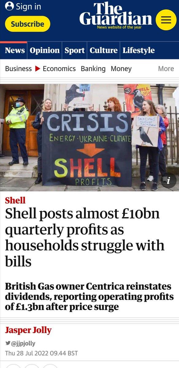 BrutalEcho's tweet photo. Are we sure #CostOfLivingCrisis is caused by Russia-Ukraine war?

Then explain this 👇

BBC News - BP reports highest profit in 14 years.

Shell posts £10 billion quarterly profits.

British gas owner Centrica profits increase five-fold.

#r4today #FuelPrices #EnergyCrisis https://t.co/ueZBnU0wg2