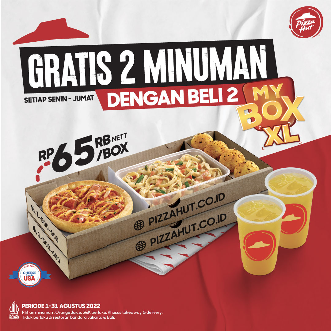 Pizza_HutID's tweet photo. Waktunya kamu Pesan My Box XL!
Ada ratusan kombinasi mulai dari Pizza/Pasta/Nasi dan snack favorit kamu ditambah bisa bawa pulang Orange Juice GRATIS
Order sekarang lewat Web/Aplikasi Pizza Hut Indonesia
#SelaluLebih #MakanSiangMyBox #MyBoxBaru #MenuHemat #MyBoxMixandMatch https://t.co/1T14lfFlqv