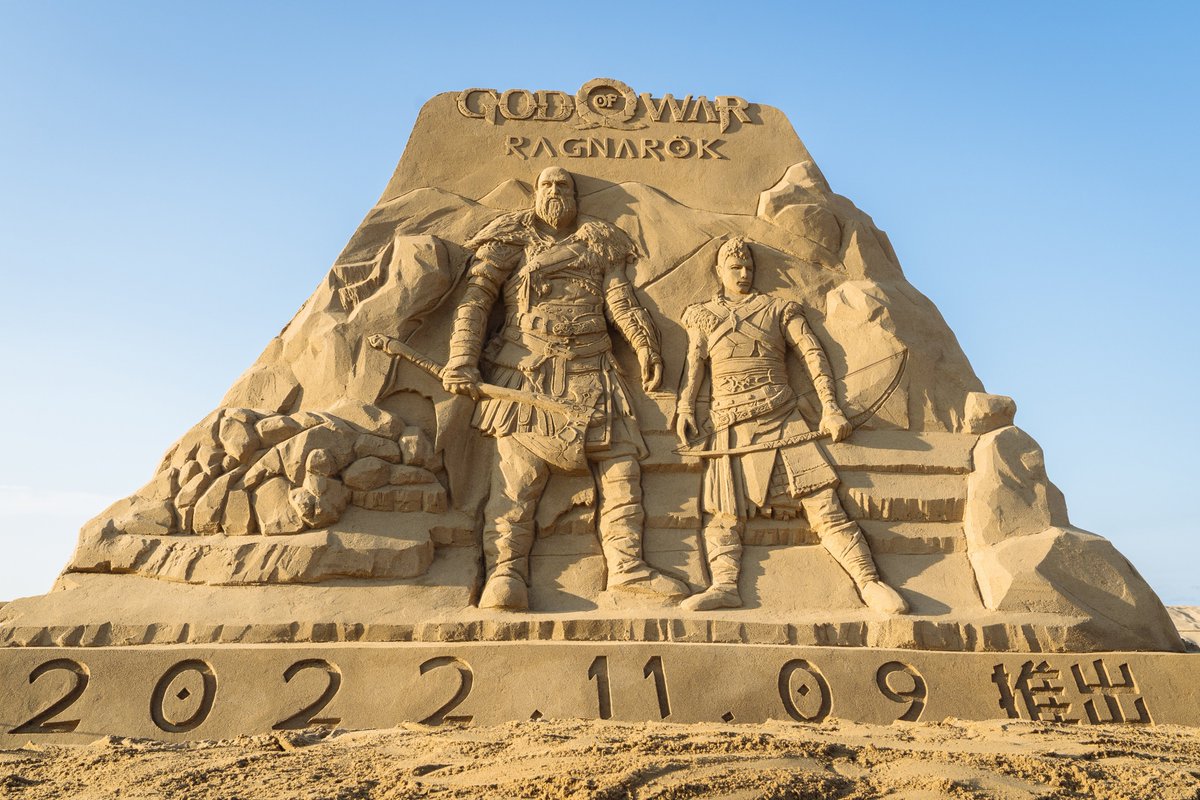 PlayStationAsia's tweet image. Presenting the God of War Ragnarök sand sculpture at the Fulong International Sand Sculpture Festival 2022 in Taipei from today until 10th October. 

God of War Ragnarök launches on 9th November 2022. Pre-order available at bit.ly/3cgXaFQ

#GodofWarRagnarok #PS5 #PS4